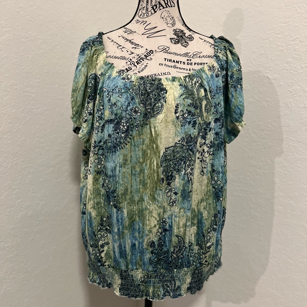 Grace Elements Relaxed Smocked Puff Sleeve Blouse